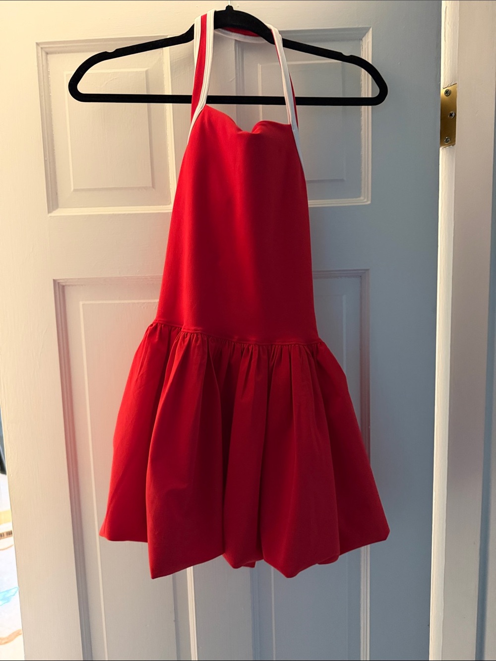 Red Halter Mini Dress with White Straps